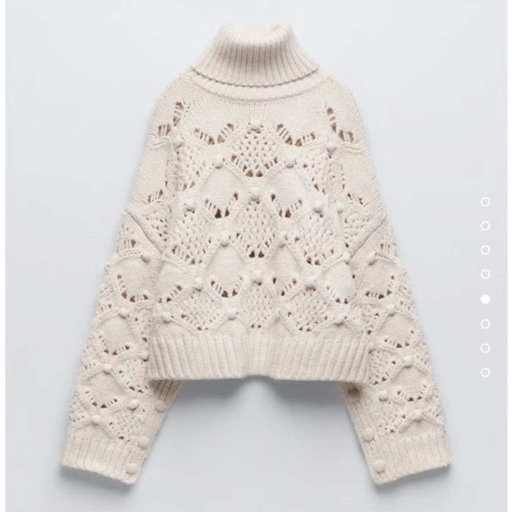 Zara Cream Chunky Knit Turtleneck Sweater